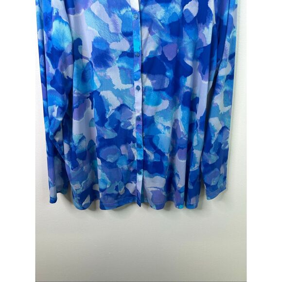 LOGO by Lori Goldstein Women’s Top 1X Blue Sheer Button Front Blouse Long Sleeve - Picture 3 of 12